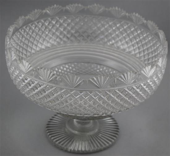 A Regency diaper and fan cut border glass pedestal comport, c.1820, 25.5cm